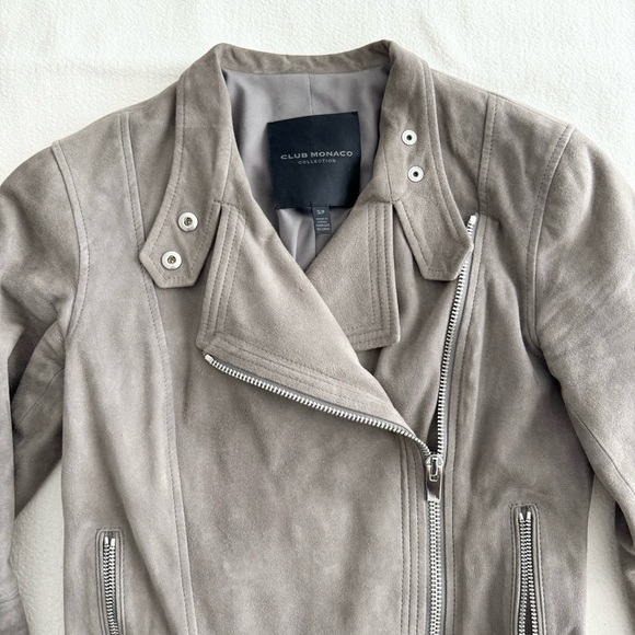 Club Monaco Collection Grey Suede Moto Jacket S - Picture 4 of 16